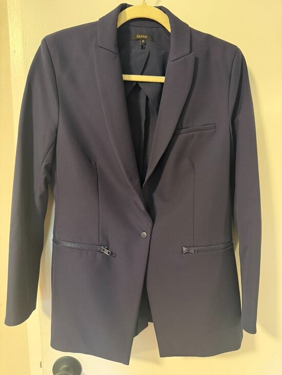 Quince Jackets & Blazers - Quince Scuba Convertible Blazer + Fleece Hoodie Insert Bundle-Navy/Heather Grey